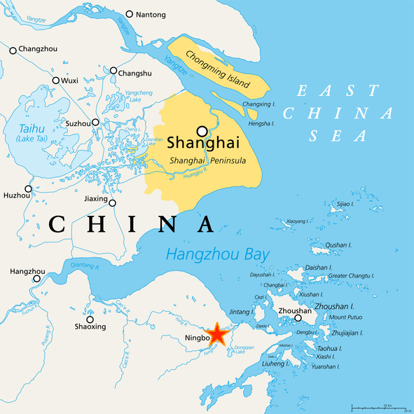 Shanghai and the Yangtze River Delta, political map with major cities